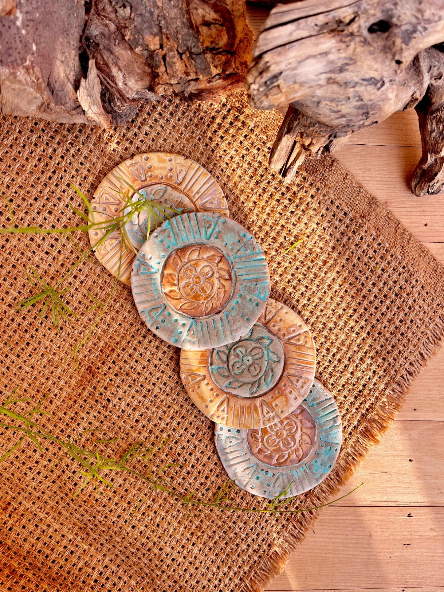 Rustic Charm Ceramic Coasters (Set Of 4)